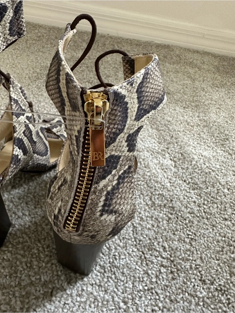 Banana Republic Python-Print Leather Block Heel Gladiator Sandals